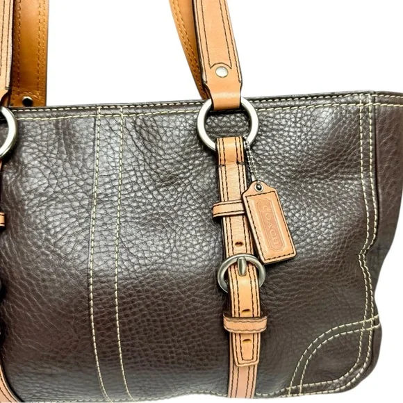 Vintage Coach Chelsea Brown Tan Pebble Leather Shoulder Bag F12339 Satchel Zip - Picture 3 of 15